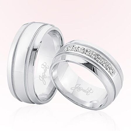 Beyaz Taşlı Altın Alyans 4604