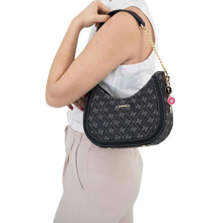 Silver Polo  Kadın Omuz Çantası 1168-46044 SILVER POLO BAYAN ÇANTASI M178 FÜME-MAT SİYAH