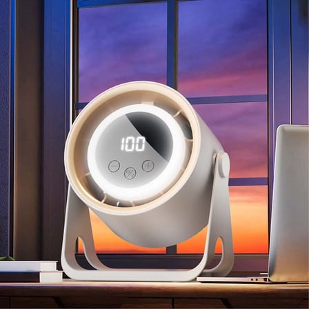 6 Kademeli Şarjlı Masaüstü Fan – Dijital LED Ekranlı, Oynar Başlıklı, LED Işıklı, Askılı ve Duvara Monte Edilebilir Fan K6 (4604)