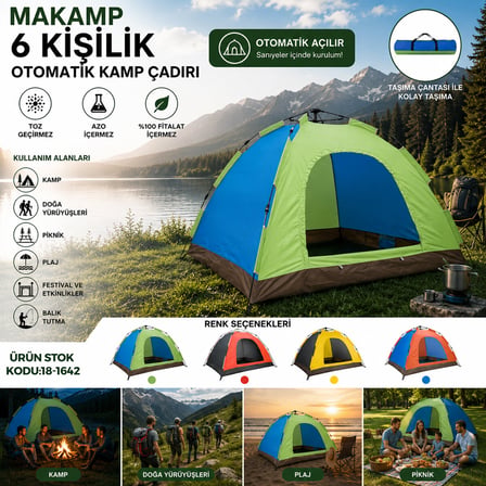 6 KİŞİLİK TOZ GEÇİRMEZ 220CMX250CMX165CM OTOMATİK KAMP ÇADIR HERHANGİ BİR RENK GÖNDERİLİR (4604)