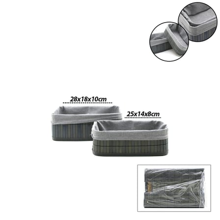 GRİ 2 BOY D.DÖRTGEN BAMBU KENAR ORGANİZER SEPET AHŞAP ALTLIK - BEZLİ 25X14-28X18CM (4604)