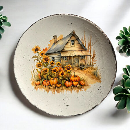 Ayçiçeği ve Kabak Desenli 18 cm Duvar Tabağı 