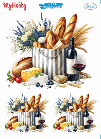 ST582 Ekmek, Piknik Çantası Desenli Açık Zemin Sulu Transfer 25*35 cm