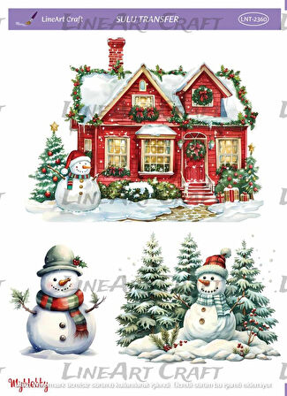 ST2360 Yeniyıl Serisi, Kardan Adam Desenli Açık Zemin Sulu Transfer 25*35 cm