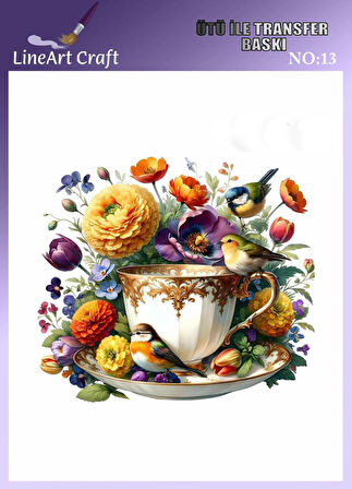 Fincan, Çiçek Desen N: 13 Kumaş Transfer Kağıdı 20*20