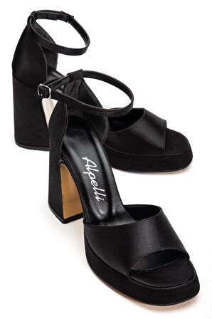 Kadın Siyah Saten Rahat Platform Topuklu Abiye Ayakkabı