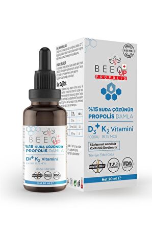 Bee'O Up Propolis D3+K2 Suda Çözünebilir Damla %15 20 ml