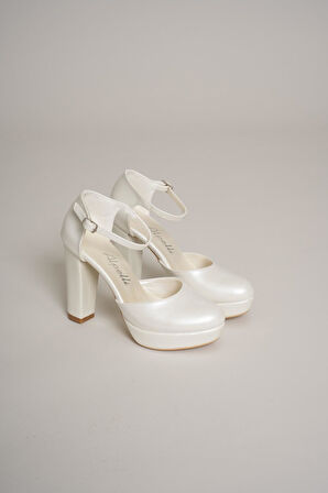 Bilekten Bağlamalı Burnu Kapalı Koşma Garantili Platform Topuklu Gelin Ayakkabısı