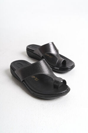 Ortopedik Deri Taban Topuk Dikeni Destekli Günlük Parmak Arası Platin Terlik