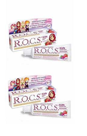 Rocs Kids 4-7 Yaş Yaz Esintisi Ahududu Çilek Tadında Çocuk Diş Macunu 35 ML-2 ADET-SKT:01/2025