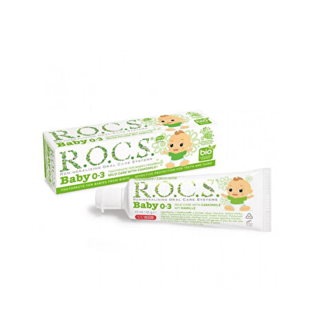 ROCS Baby 0-3 Yaş Diş Macunu Florürsüz (Yutulabilir) - Papatya Özlü 35ml