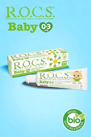 ROCS Baby 0-3 Yaş Diş Macunu Florürsüz (Yutulabilir) - Papatya Özlü 35ml