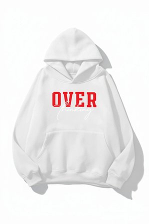 Unisex Yumuşak Dokulu Over Thinking Baskılı Tasarım Oversize 3 İplik Hoodie Sweatshirt