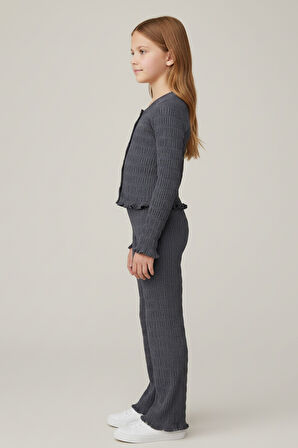 Kız Çocuk Antrasit Hakim Yaka Düğmeli  Rahat Kesim Yumuşak Dokulu Şık Takım - Kız Çocuk Takım