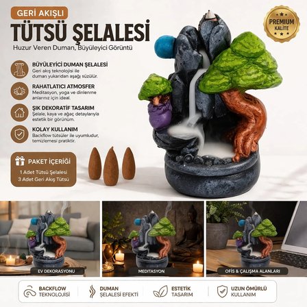 Dekoratif Geri Akışlı Tütsü Şelalesi Backflow Tütsülük Duman Efektli