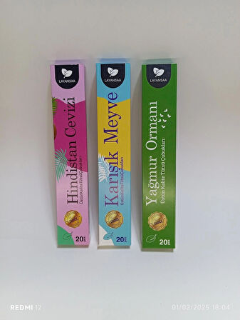 Tedi Sanat Çubuk Tütsü 60 Adet (3 Paket)Yağmur Ormanı - Coconut - Karışık Meyve Layansaa