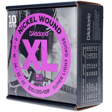 DADDARIO EXL120-10P (10 SET) ELEKTRO GİTAR TEL SETİ, XL, 9-42, NICKEL