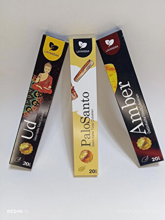 Tedi Sanat Çubuk Tütsü 60 Adet (3 Paket) Amber- Ud - Palo Santo Layansaa