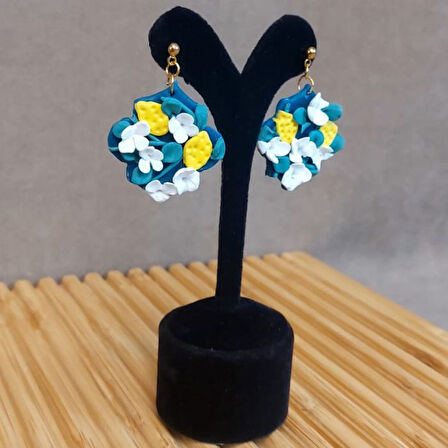 Uretti - Hatice 4962 5914 El Yapımı Asimetrik  Çiçek Polimer Kil Küpe