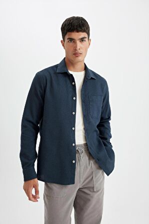 DeFacto Regular Fit Waffle Basic Düz Pamuklu Uzun Kollu Gömlek D1058AX24AUAR224