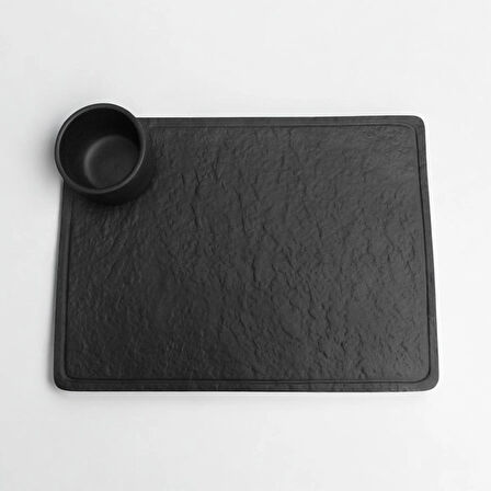 Glaze Mud Et Tabağı Set Siyah Kayrak Serisi 