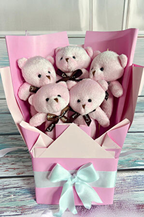 Premium LED Işıklı Romantik Pembe Peluş Ayıcık Buketi