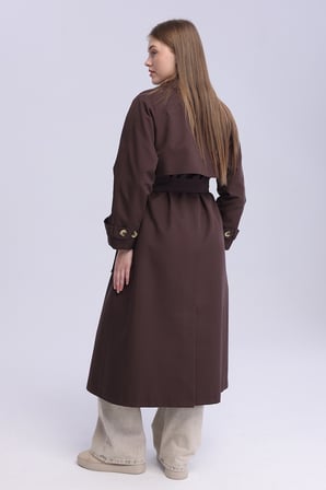 Kadın Kahverengi Oversize Trençkot Astarlı Mevsimlik Trençkot