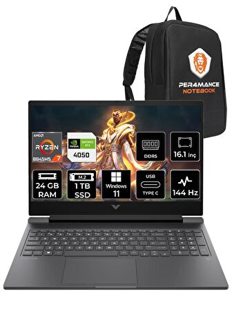 HP VİCTUS 16 R7 8845HS 24GB RAM 1TB SSD RTX4050/6GB 144HZ 16.1'' FHD W11HOME 9Z794EA & PER4 ÇANTA