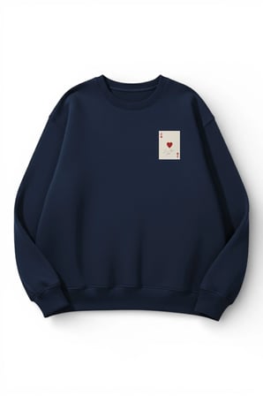 Unisex Yumuşak Dokulu Lucky Kalp Ası Baskılı Tasarım Oversize 3 İplik Bisiklet Yaka Sweatshirt