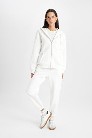 DeFacto Relax Fit Kapüşonlu Cepli Basic Düz Fermuarlı Sweatshirt C1809AX24WNER105