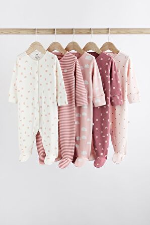 % 100 Pamuklu Pembe Bulut Çizgili 5’li Tulum Set