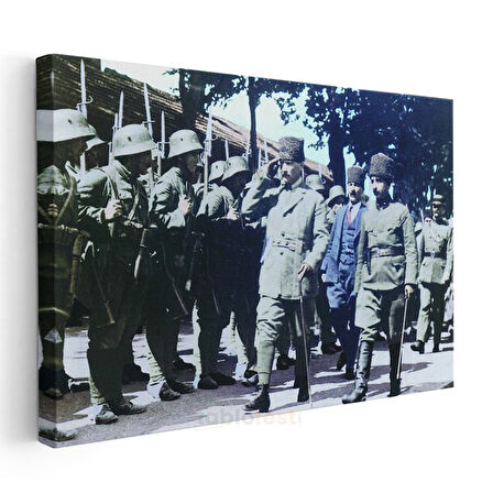 Atatürk ve Askeri Tören - Birlik Denetiminde Kanvas Tablo