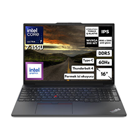 Lenovo ThinkPad E16 G2 Ultra 7-155U 32-GBDDR5 1 TBSSD 16" Intel Graphics WUXGA Windows 11 Pro Taşınabilir Bilgisayar 21MBSTKY42 BT88