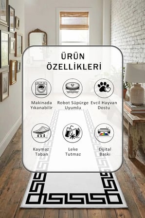Versus Byz Syh Yıkanabilir Yolluk Halı Kaymaz Taban Salon Mutfak Siyah