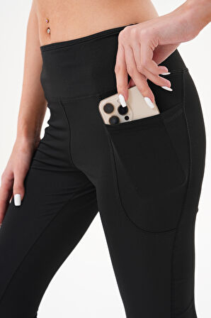 Kadın Yüksek Bel Toparlayıcı Çift Cepli Ispanyol Paça Tayt İSPANYOL-TAYT