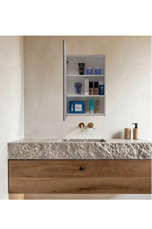 Tek Aynalı Kapaklı 3 Raflı Çok Amaçlı Banyo Dolabı Beyaz