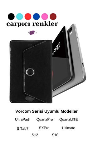 Vorcom Tablet Serisi Uyumlu Universal 10.1 inç Pu Deri Standlı Tablet Kılıfı Ultra﻿Pad-QuartzPro-S Tab7-QuartzLITE