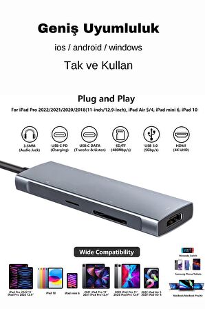 8 in1  Alüminyum Alaşımlı Fuchsia 4K PD Type C SD/TF Hub