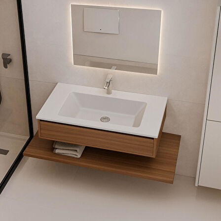 Real Stone ZENITH 80 Etajerli Gri Granit Banyo Lavabosu 80x45