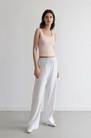 DeFacto Wide Leg Çift Cepli Yüksek Bel Geniş Paça Beyaz Palazzo Pantolon F2662AX25SMWT34