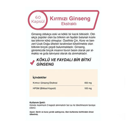 Kırmızı Ginseng Ekstraktı 500 Mg 90 Kapsül