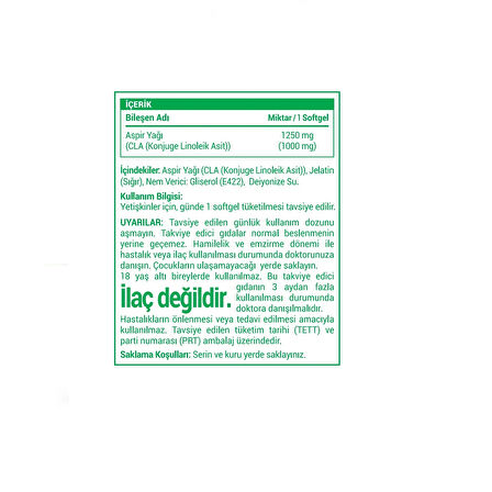 CLA (Konjuge Linoleik Asit ) Aspi̇r Yaği 90 Softgel, Multimed