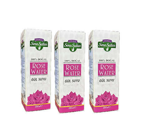 Doğal Gül Suyu (100% distilled Rose Water) gıdaya uygun 250 ml, 3Adet