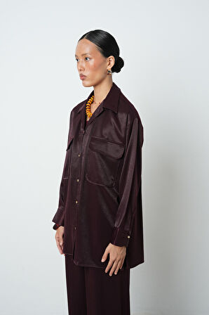 Kadın Düz Renk Çift Cepli Altın Düğme Detaylı Gömlek