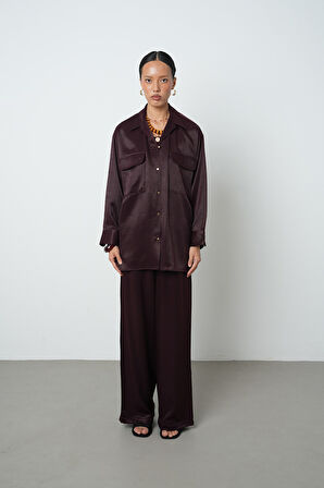 Kadın Düz Renk Çift Cepli Altın Düğme Detaylı Gömlek