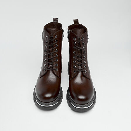 Hakiki Deri Fermuarlı Kadın Bot 