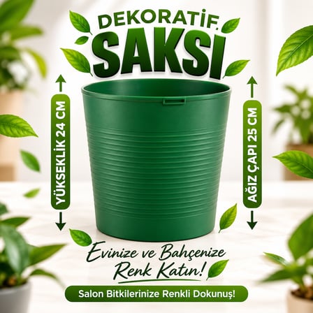 Yeşil 9.5 Litre Dekoratif Bitki Saksısı - İç-Dış Mekan Bitkileri İçin Uygun Saksı