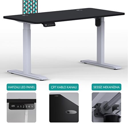 O-Flex Tek Motorlu Elektrikli Yükseklik Ayarlı Masa - 180x80 - Siyah