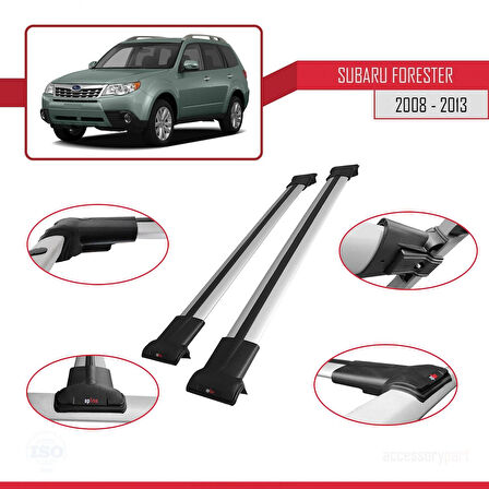 Subaru Forester 3 (SH) 2008-2013 Arası ile Uyumlu FLY Model Ara Atkı Tavan Barı Gri 2 Adet