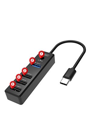 Fuchsia Çoklayıcı 4'ü 1 arada USB-C Hub USB3.0 ve USB 2.0